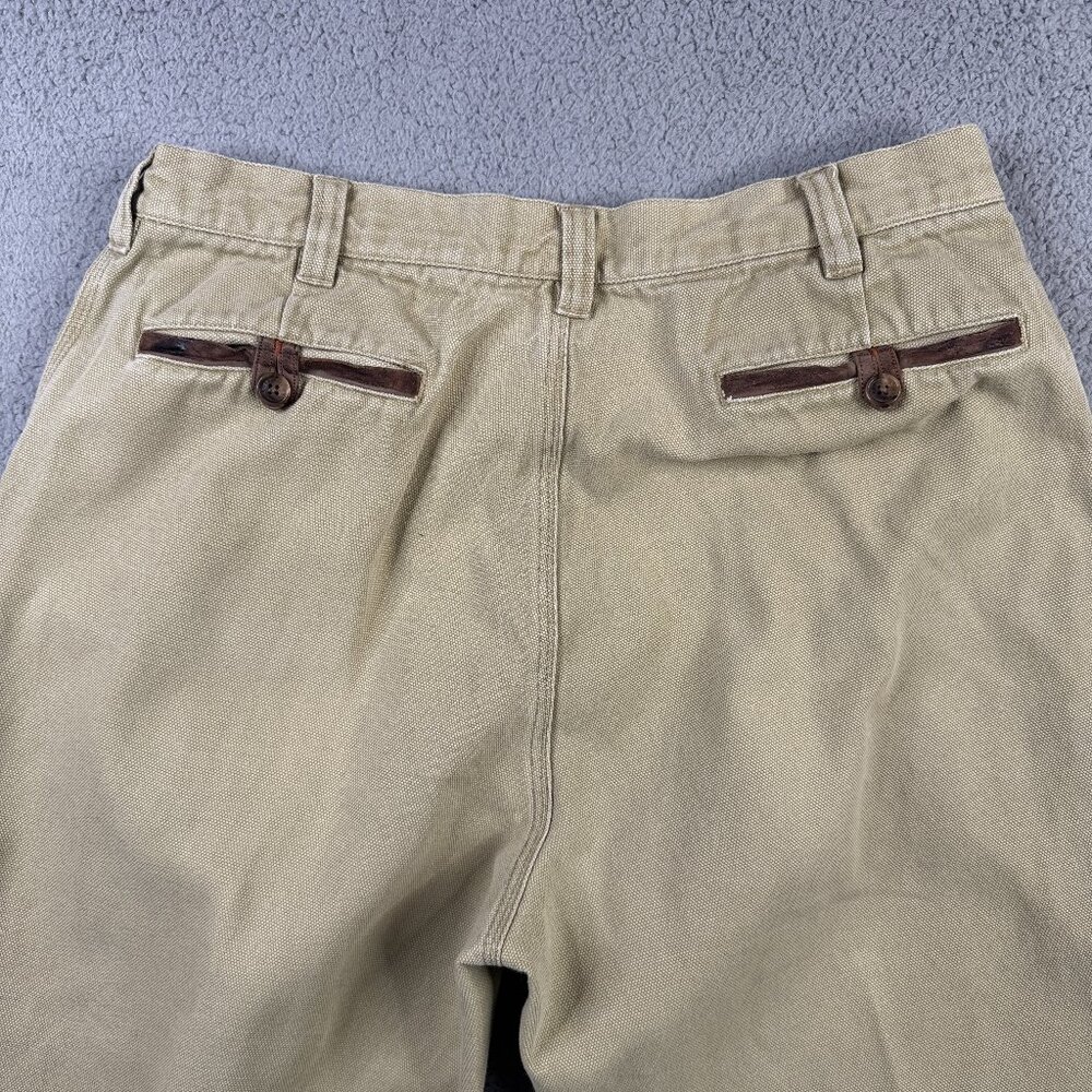 Vintage Orvis Jeans Mens 34x32 Fits (31x32) Beige Canvas Baggy Work Wear Leather